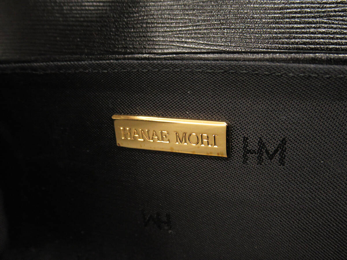 17810 美品 HANAE MORI ハナエモリ サークルロゴ ゴールド金具 ドラム型 ハンドバッグ 手持ち カバン 黒 ブラック フォーマル レディース_画像8