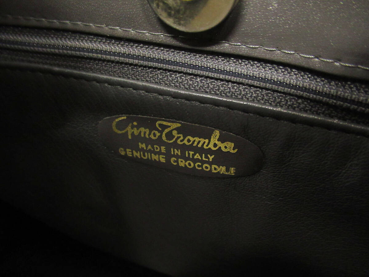 17828 美品 Gino Tromba 高級 クロコダイル ワニ革 レザー ゴールド金具 トートバッグ ハンドバッグ 鞄 カーキ イタリア製 ヴィンテージ_画像8