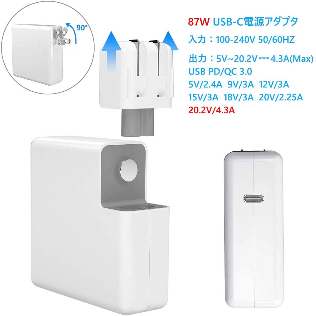 96W USB C 急速充電器 Macbook Pro Type-C アダプター PD タイプ-C 電源アダプタ _画像3