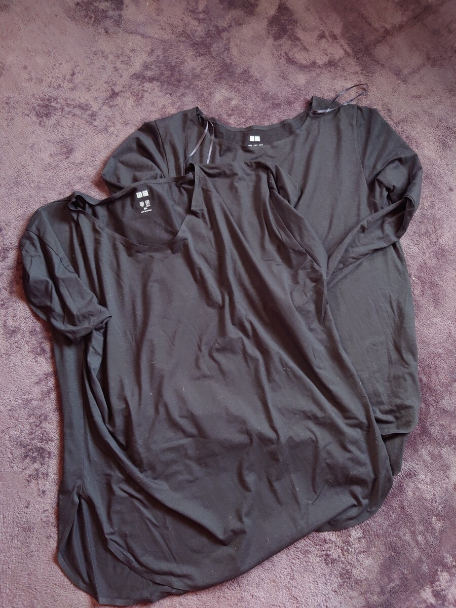 ユニクロ UNIQLO エアリズム 黒 長袖XL 半袖XXL 2枚まとめて  ゆったりデザインの画像1