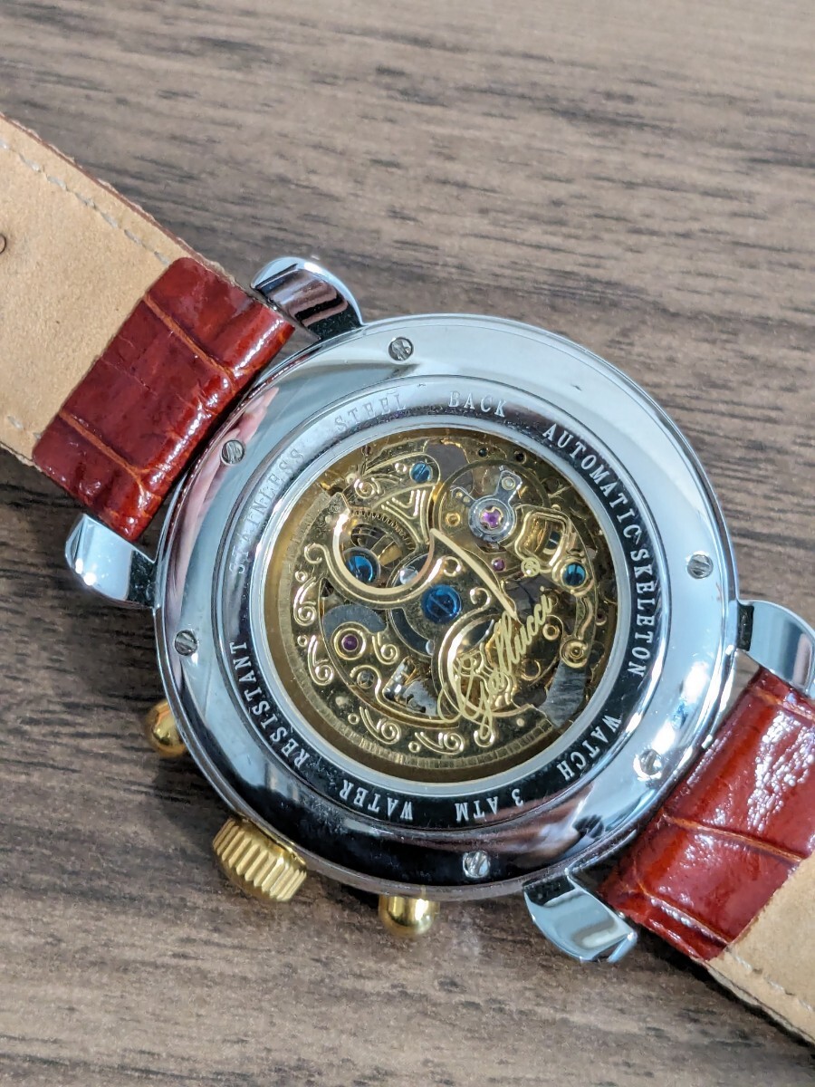 【美品 稼働品】GALLUCCI ガルーチ AT Automatic 自動巻き 腕時計 裏スケ 表スケ スモーク男性 紳士 メンズ 高級 箱あり クロノグラフ_画像7