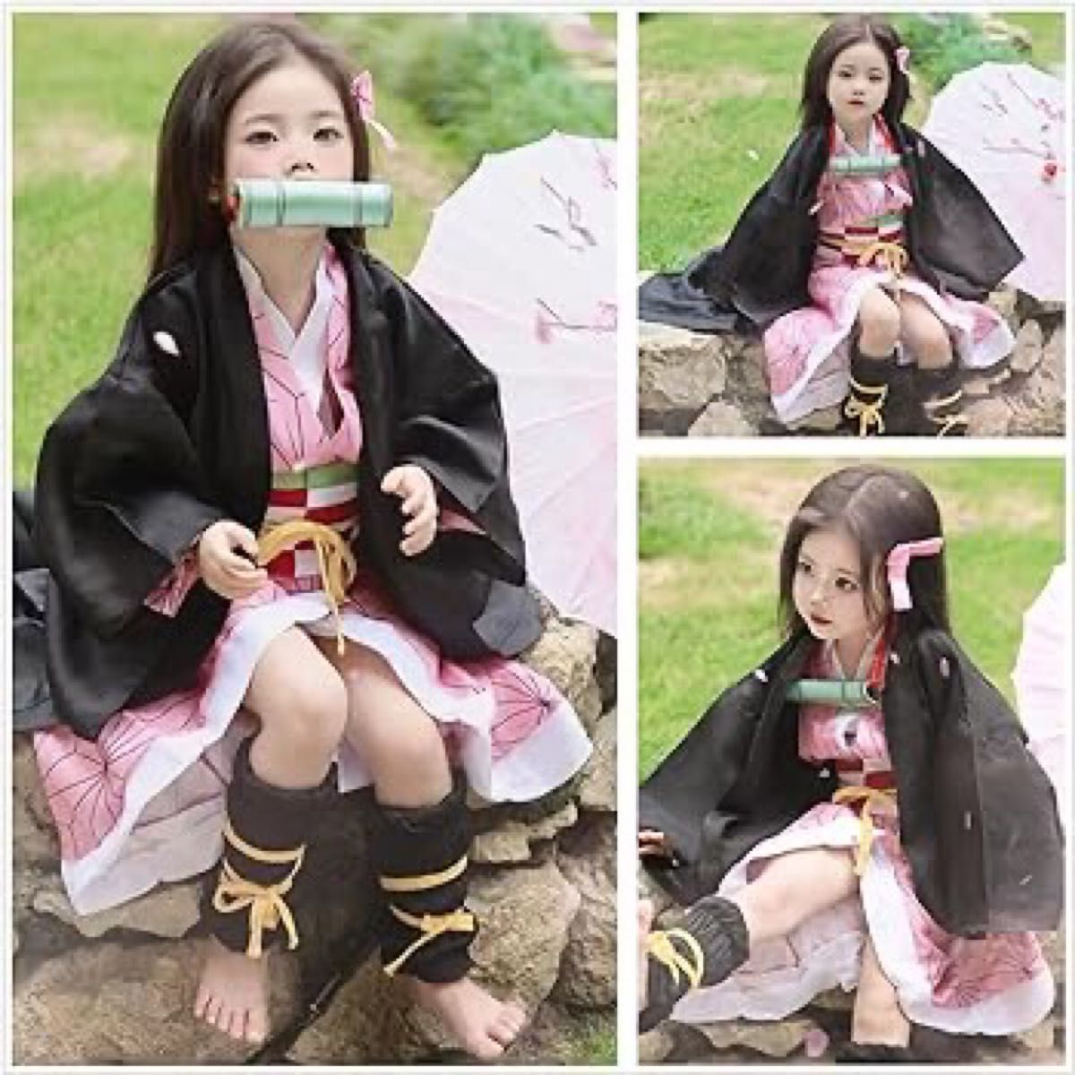 鬼滅の刃 竈門禰豆子 150 子供服 衣装 胡蝶 子ども コスチューム ねずこ コスプレ 仮装 キッズ ハロウィン プレゼント