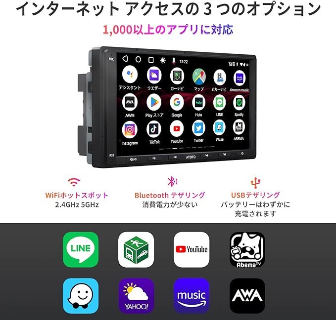 ATOTO A6 PF Androidカーナビ，ダブルDINカーステレオ、ワイヤレスCarPlay、ワイヤレス Android A_画像2