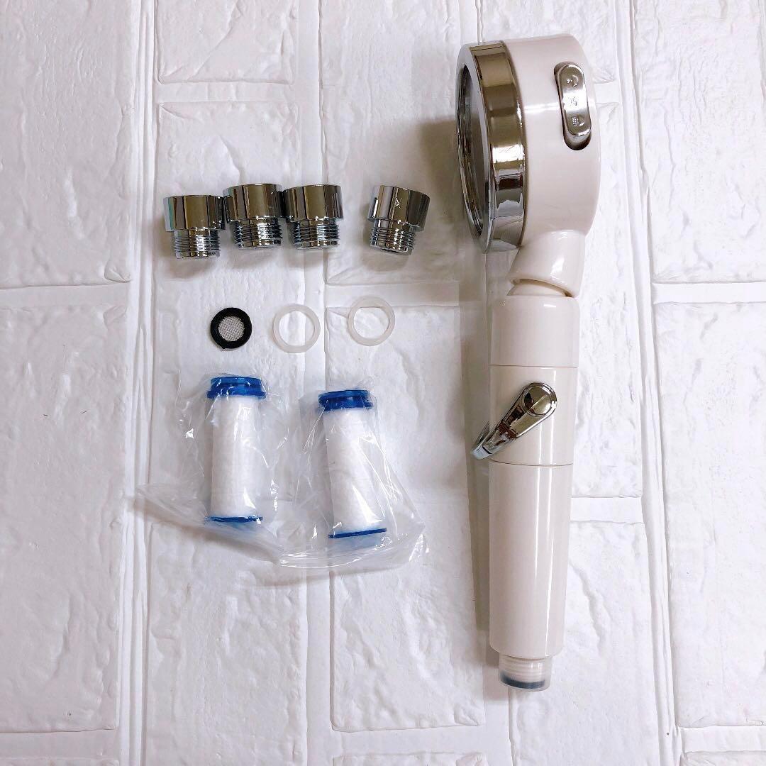 新品未使用　シャワーヘッド 白色 ホワイト 塩素除去剤 節水 浄水 止水ボタン 水流調整 角度　取り付け簡単！