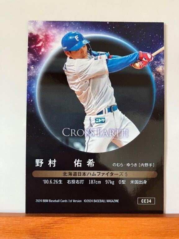 【2024 BBM 1st】CE34野村佑希（北海道日本ハムファイターズ）CROSS EARTH_画像2