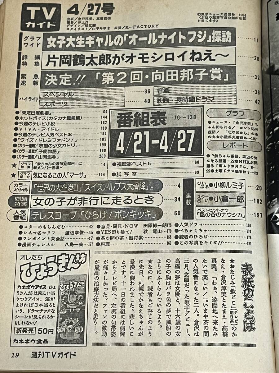 レア　レトロ　TVガイド　静岡版　1984年 10/13~10/19 テレビガイド わらべ 倉沢淳美　高橋真美_画像3