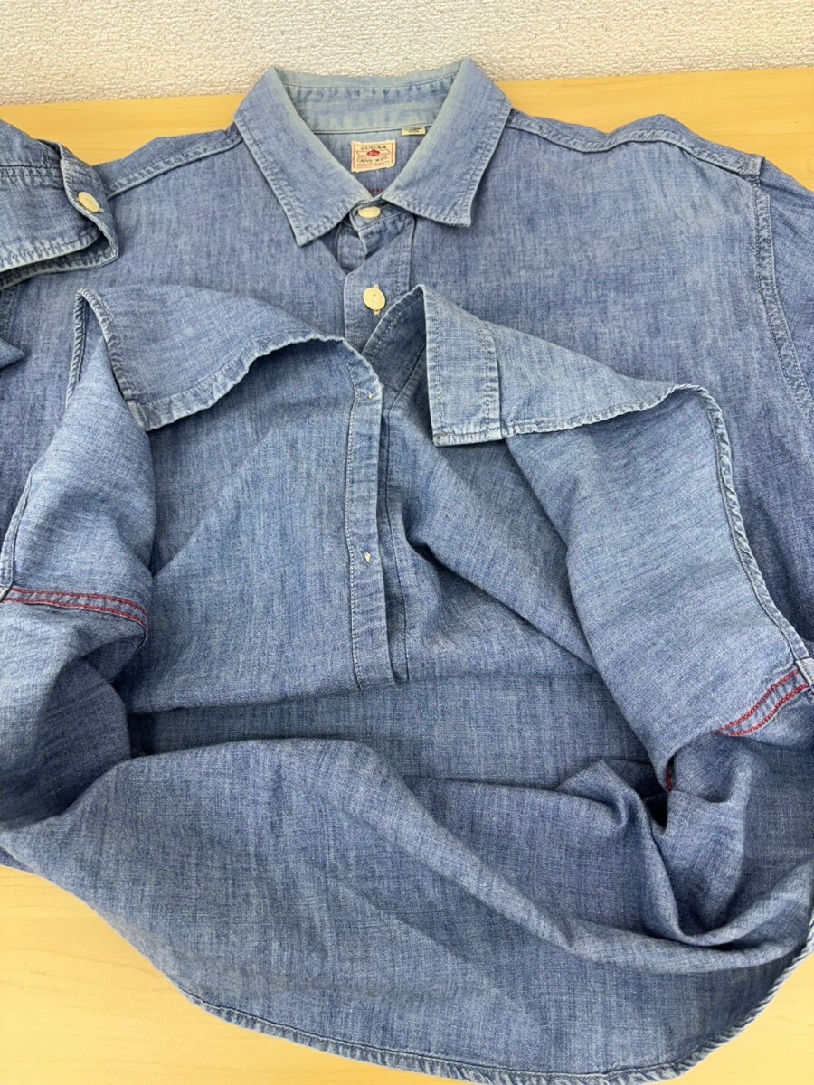 【size.XL】SUGAR CANE 東洋 シュガーケーン シャンブレー 長袖 ワークシャツ SC25677 日本製 綿100% インディゴ デニムシャツ 長袖シャツの画像8