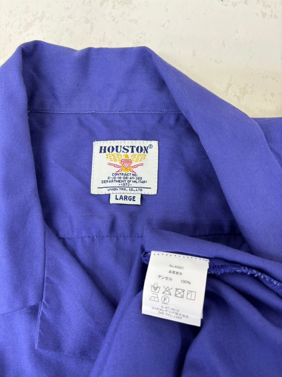 良品 HOUSTON ヒューストン 刺繍 テンセル100% 半袖 ボーリングシャツ L メンズ アロハシャツ ミリタリーシャツ サーフ/東洋/サンサーフ_画像8