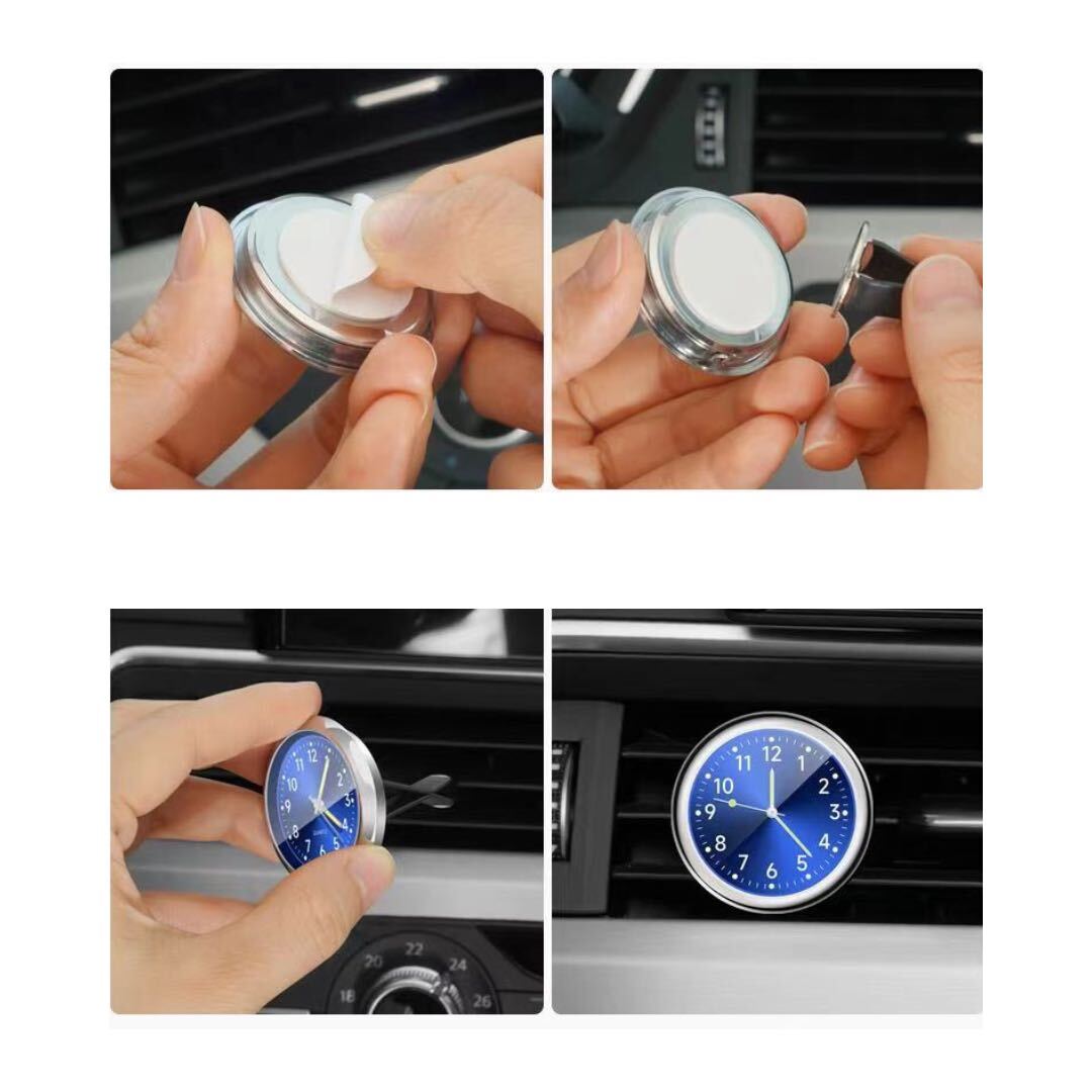 車載用時計 光る時計 車用クオーツ時計 アナログ時計 小型 クリップ ネイビーの画像3