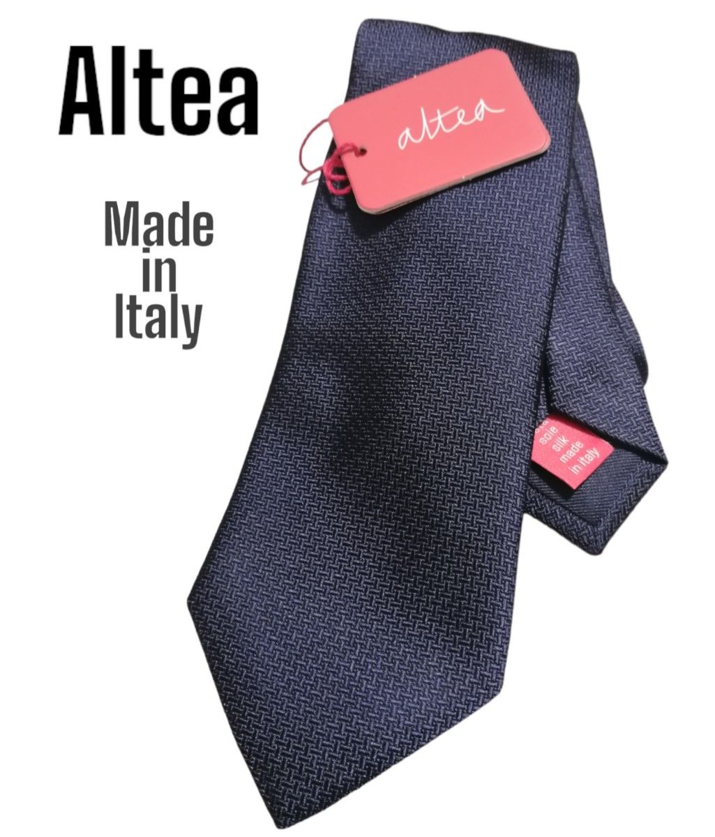 【新品】Altea アルテア ネイビー シルク ネクタイ イタリア製 無地 タグ付き