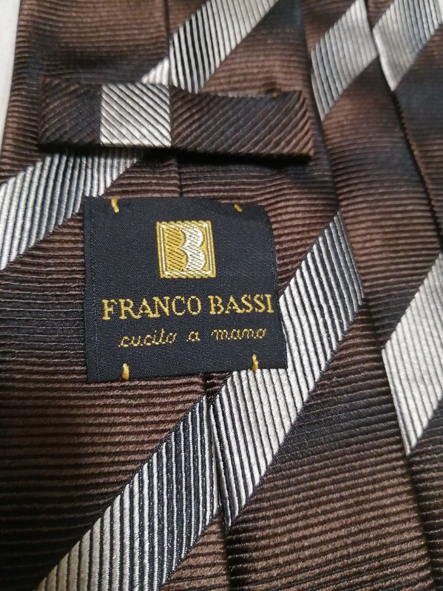【美品】Franco Bassi フランコバッシ イタリア製 ブラウン ネクタイ ストライプ