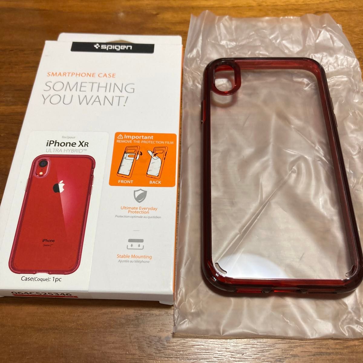 Spigen iPhone XR ケース 6.1インチ 背面 クリア　ウルトラ・ハイブリッド 064CS25346 (レッド)