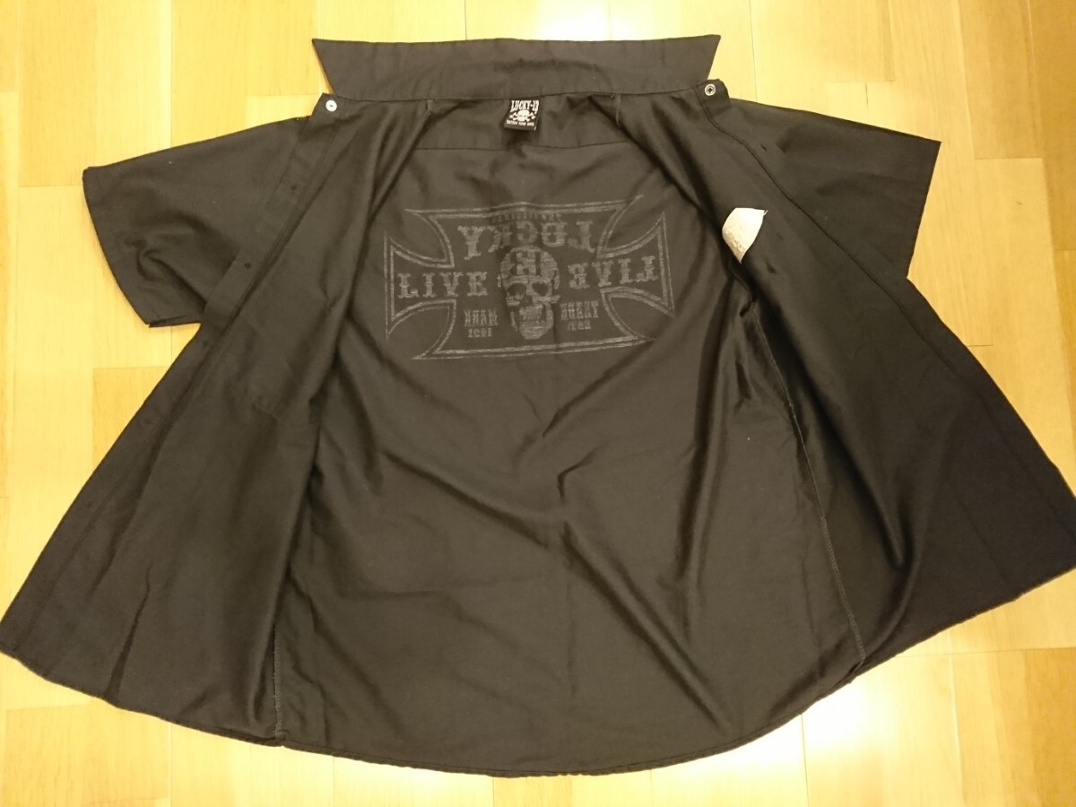 UCKY13 ラッキー13 半袖ワークシャツ 黒色 Mサイズ スカル バイカー ホットロッド ロカビリーロックンロール_画像5
