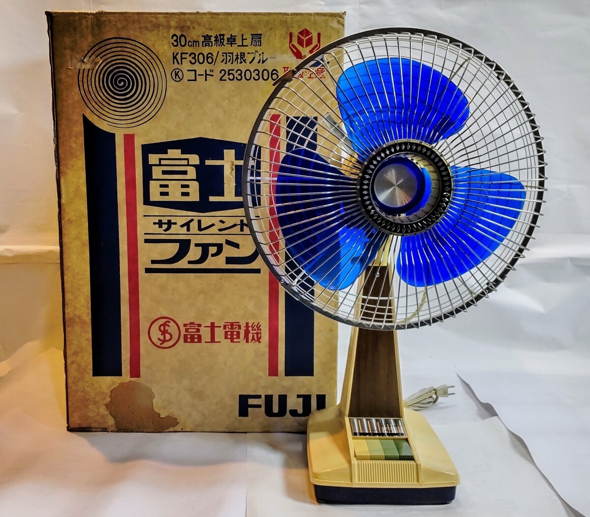 富士電機 サイレントファン 30cm 高級卓上扇 JF306 羽根ブルー 扇風機 昭和 レトロ レトロ扇風機 当時物 FUJIの画像1