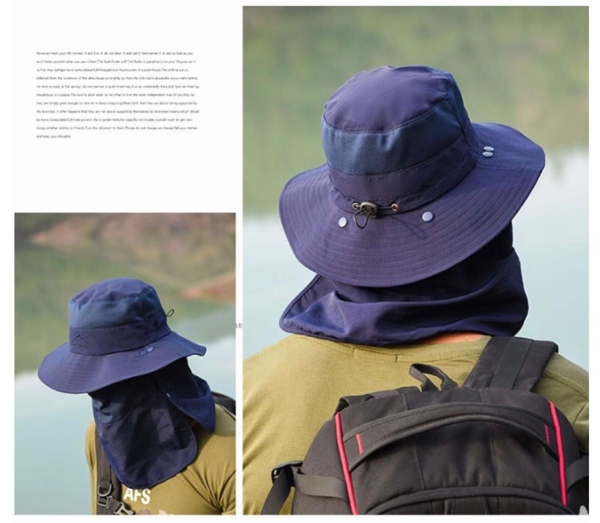 サファリハット 日よけ帽子  男女兼用 超軽量 吸湿速乾 メッシュ UVカット　紫外線対策　通気性 フェイスカバー　ネイビー　新品