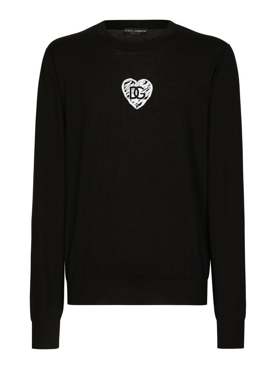 *dolce&gabbana new work present DG Logo + Heart Mark hand made embroidery! crew neck spring summer silk knitted black color 46 long T with the sense super dressing up!!*