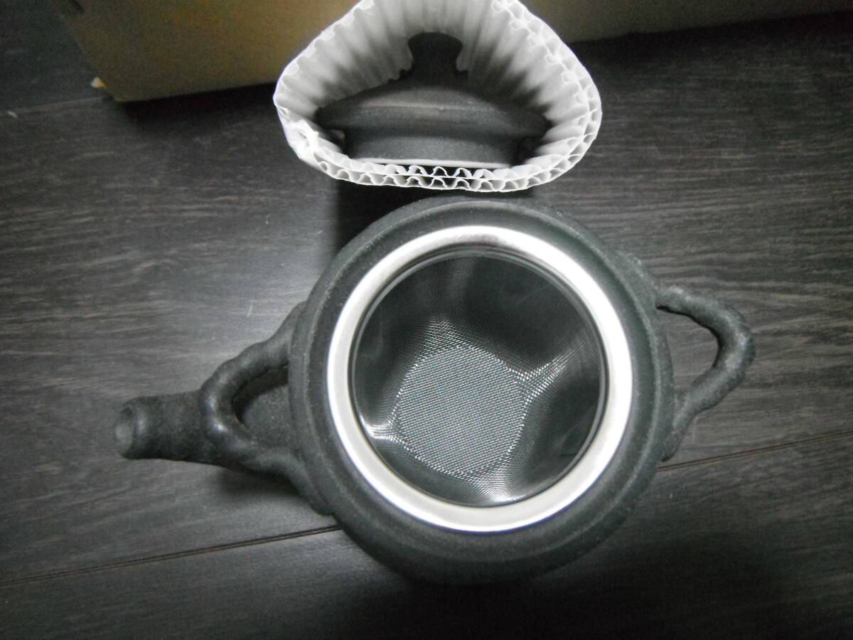 【新品】土瓶　急須　黒伊賀雅　6個　つる付　茶コシ付　お茶　和陶　陶器