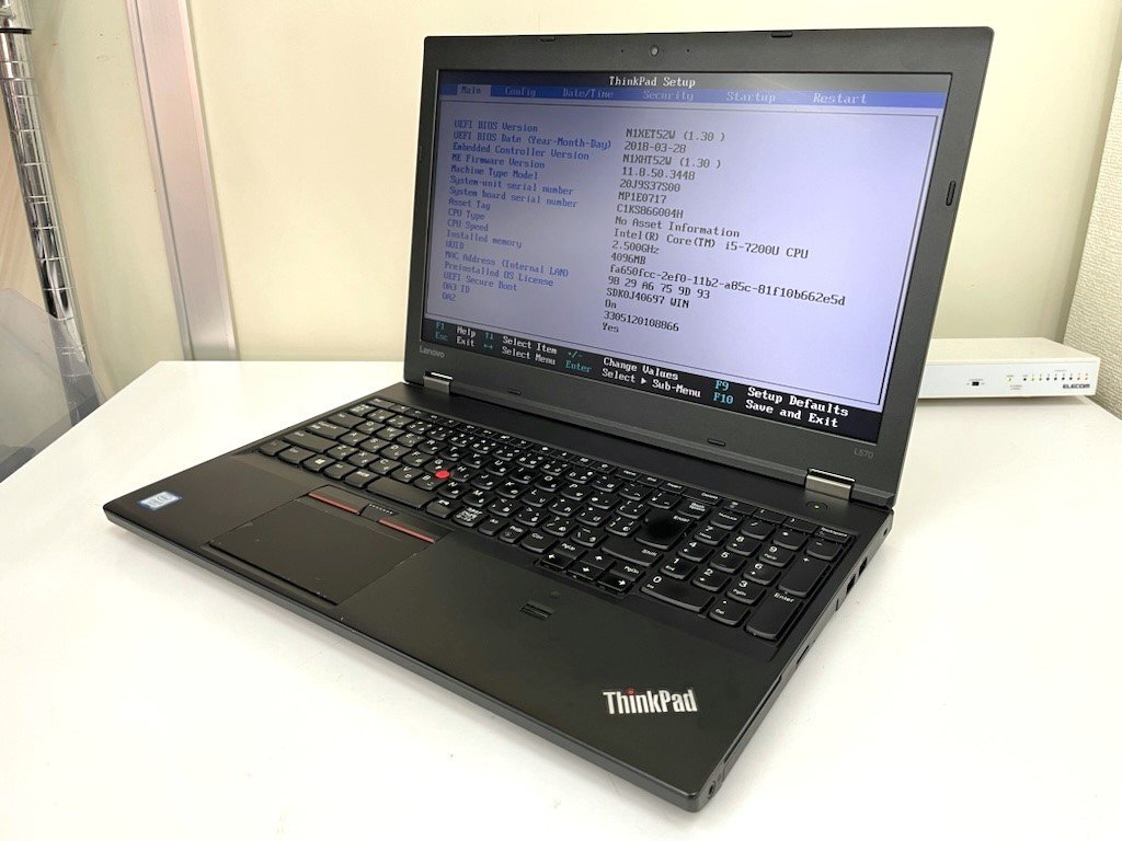 【UEFI起動確認済み／中古】ThinkPad L570 【20J9-S37S00】 (Core i5-7200U, RAM4GB, HDD無し[OS無し]) ★本体＋ACアダプタ ④の画像1