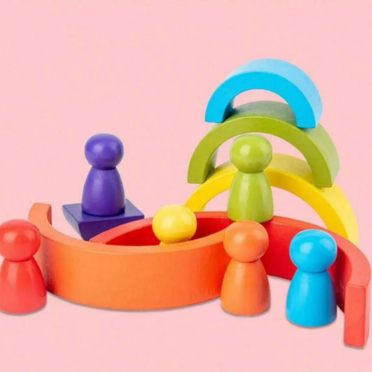 【新品未使用】知育玩具 アーチレインボー 人形 小人 積み木 ブロック モンテッソーリ  木製 赤ちゃん おもちゃ 木のおもちゃ