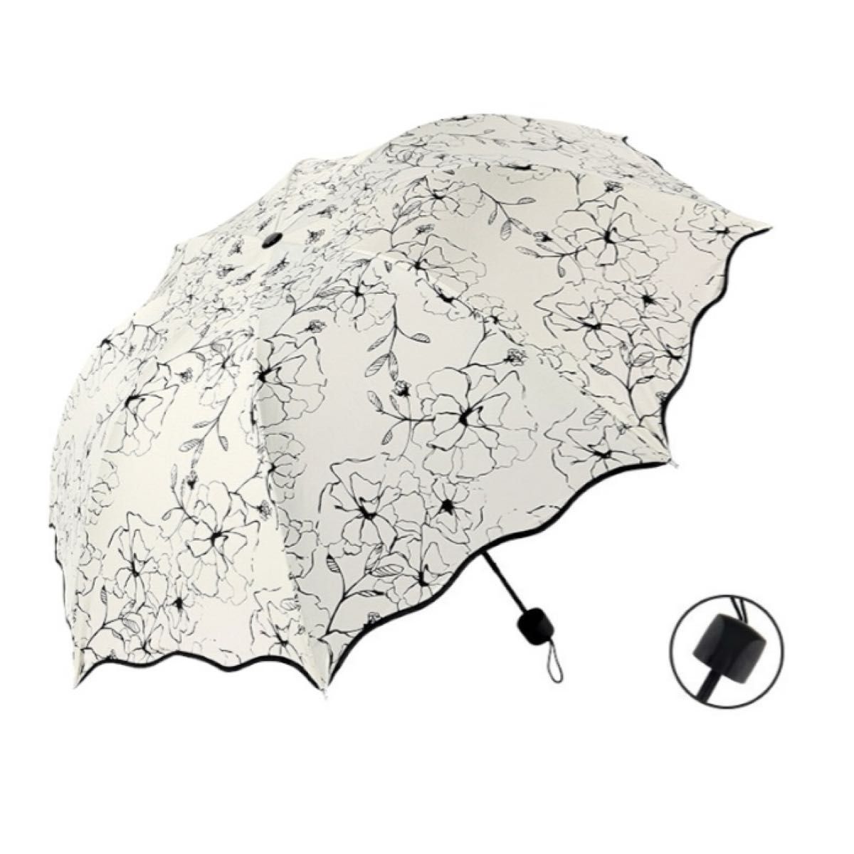 晴雨兼用 日傘 UVカット 折り畳み傘 折りたたみ傘 花柄 黒花柄 軽量