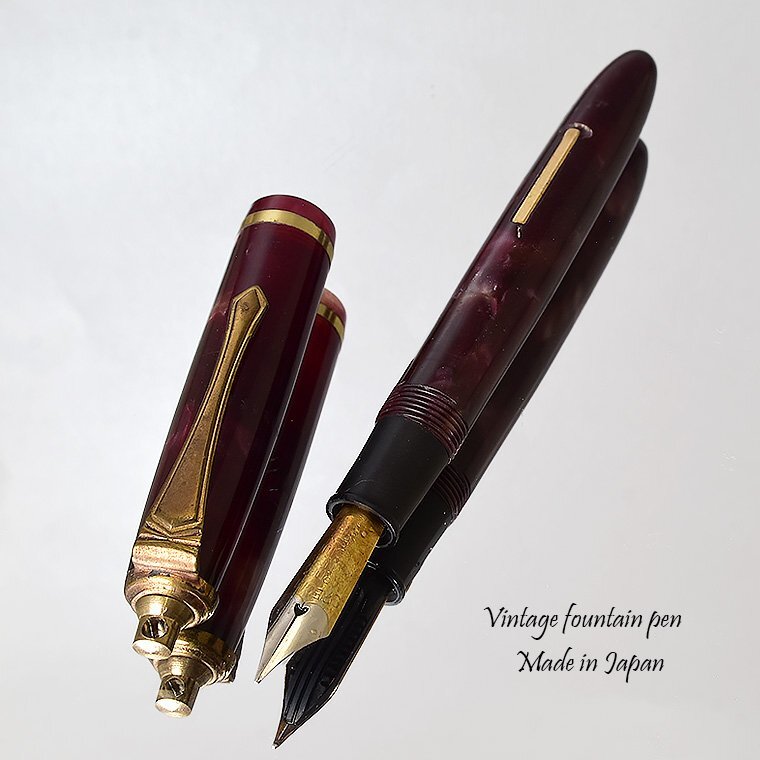 ** Vintage .. cell Lloyd fountain pen Showa Retro fountain pen purple marble worker . reproduction lever type EF( superfine ) retro adjusted 1 jpy ~/M495