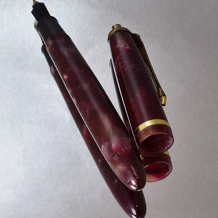 ** Vintage .. cell Lloyd fountain pen Showa Retro fountain pen purple marble worker . reproduction lever type EF( superfine ) retro adjusted 1 jpy ~/M495