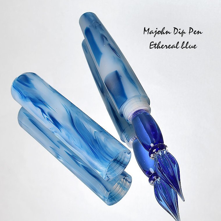 ** fountain pen [MAJOHN/ end Takumi ]N10 attaching pen ~e-teru blue ~ marble pattern mobile . also superior dip pen acrylic fiber material new goods /MO23-EB