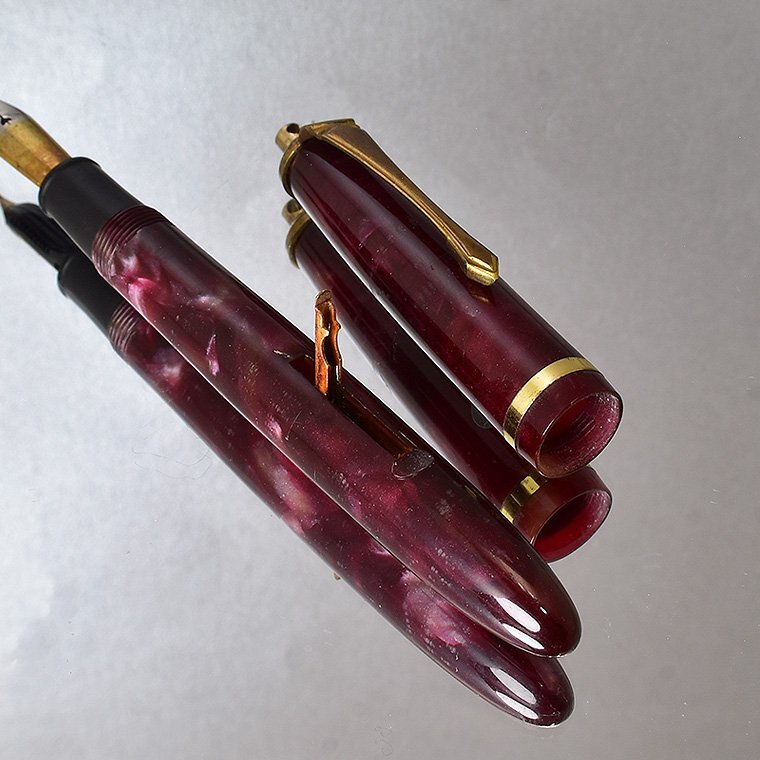 ** Vintage .. cell Lloyd fountain pen Showa Retro fountain pen purple marble worker . reproduction lever type EF( superfine ) retro adjusted 1 jpy ~/M495