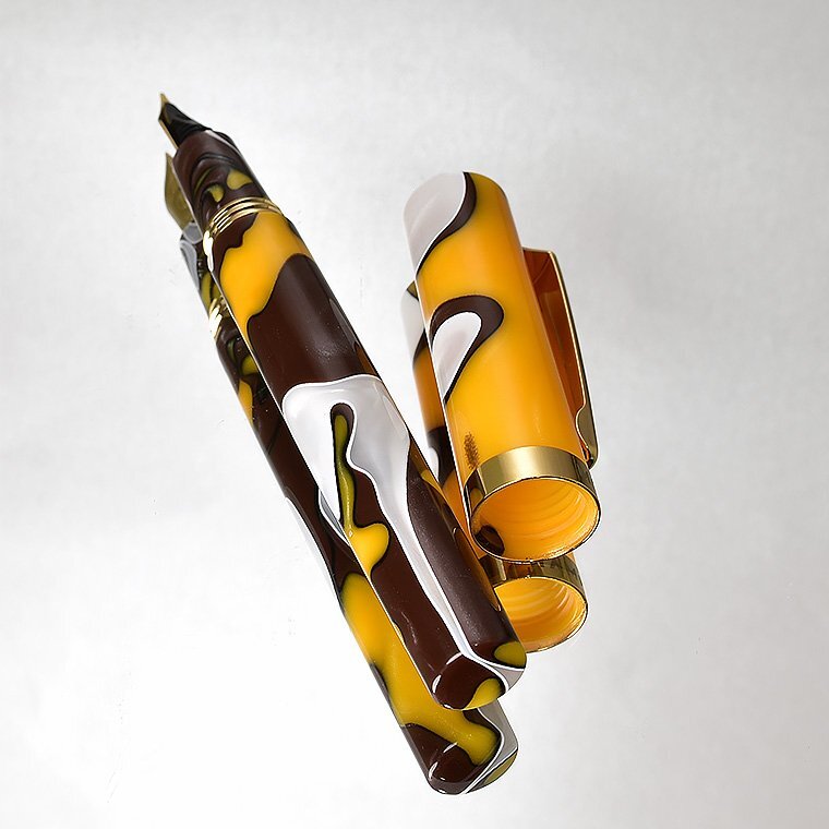 **[MAJOHN]N2 fountain pen beautiful beauty acrylic fiber resin compact fountain pen yellow Brown steel nibF( small character ) both for type new goods 1 jpy ~ /MO33YB