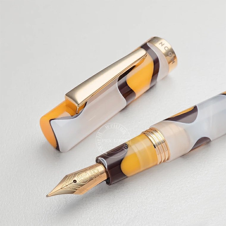 **[MAJOHN]N2 fountain pen beautiful beauty acrylic fiber resin compact fountain pen yellow Brown steel nibF( small character ) both for type new goods 1 jpy ~ /MO33YB