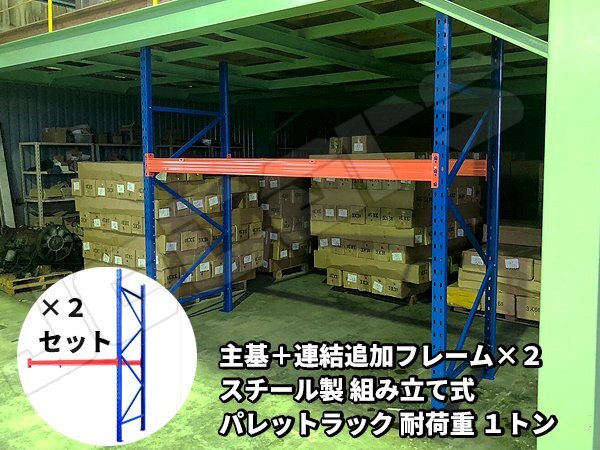 パレットラック スチールラック 重量棚 パレット棚 耐荷重 1000Kg スチール製 倉庫 物流センター 製造工場 自動車整備工場 などに ３連結_画像1