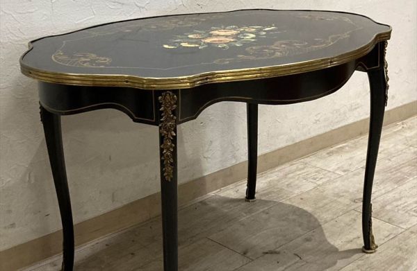 イタリア最高級 D＆C MORIN社 約30万円 ハンドペイントが美しいサイドテーブル 幅82 西洋クラシック コンソール リビングテーブル 猫足_画像1