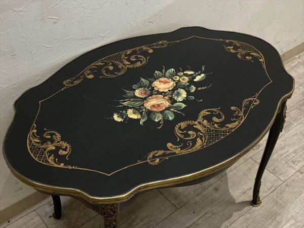 イタリア最高級 D＆C MORIN社 約30万円 ハンドペイントが美しいサイドテーブル 幅82 西洋クラシック コンソール リビングテーブル 猫足_画像3