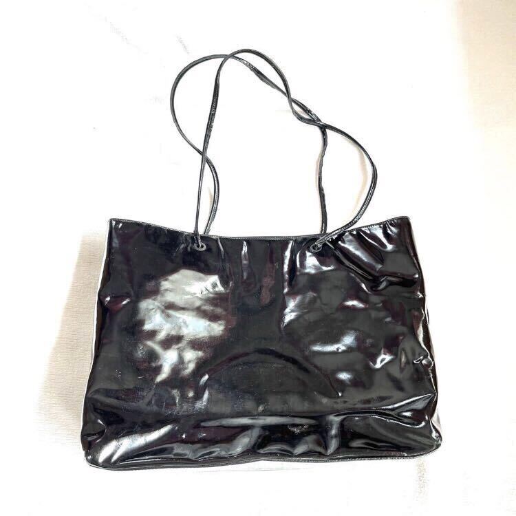 PRADA プラダ エナメル バック BORSA IN PELLE ショルダーバッグ トートバッグ 肩掛けかばん ブラック 黒 保存袋 ブラック_画像2