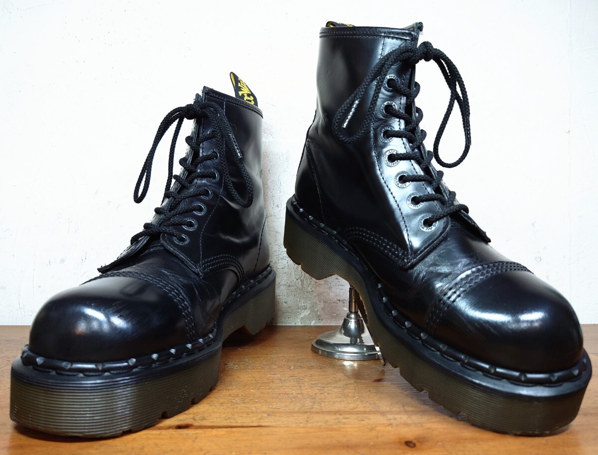 【送料無料/英国製】Dr.Martens/ドクターマーチン クレイジーボム 8ホールブーツ UK8 26.5-27cm相応 厚底 ENVYソール made in england 黒_画像1