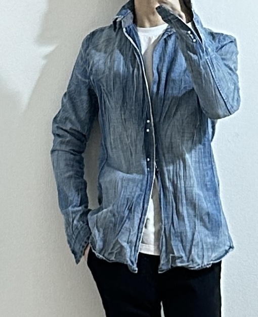 定価4.5万　wjk WRINKLE HOOK DENIM SHIRT L wjk　ホックデニムシャツ akm ジュンハシモト ブルゾン_画像4