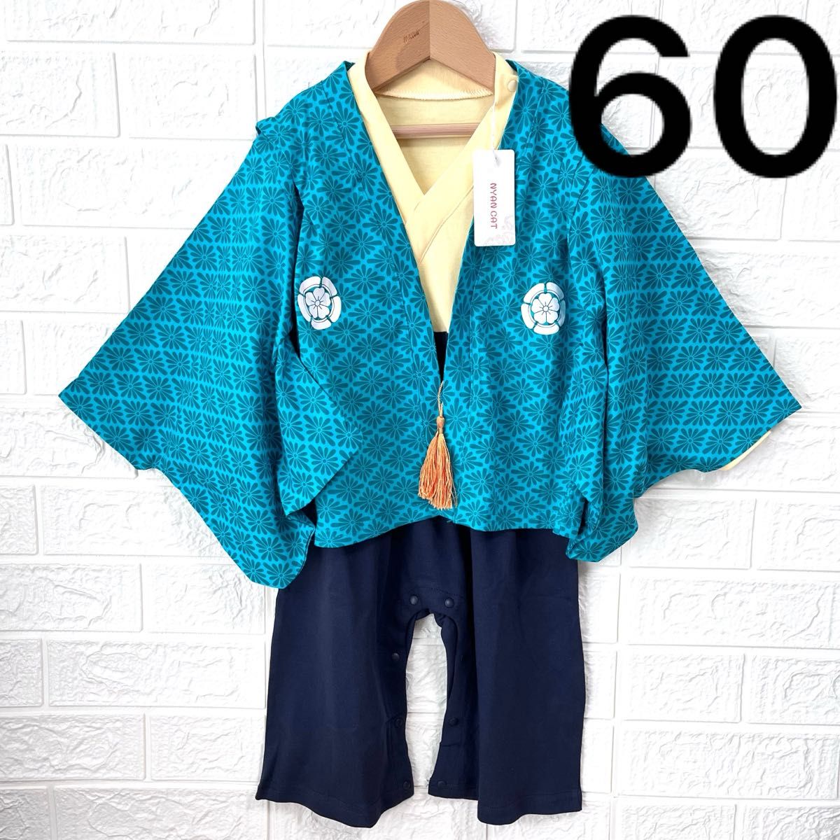 60 未使用 ベビー 男の子 羽織 袴ロンパース はかま ロンパース 着物 お食い初め 百日祝 フォーマル 記念写真  着物