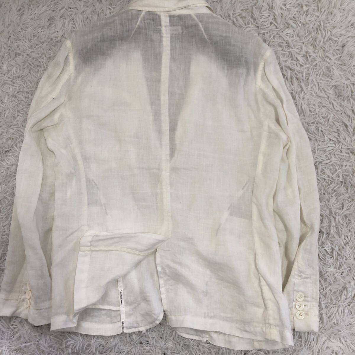 希少 L-XL位/Calvin Klein Jeans カルバンクライン テーラードジャケット アンコンジャケット リネン100% 2B ホワイト 白 春夏の画像9