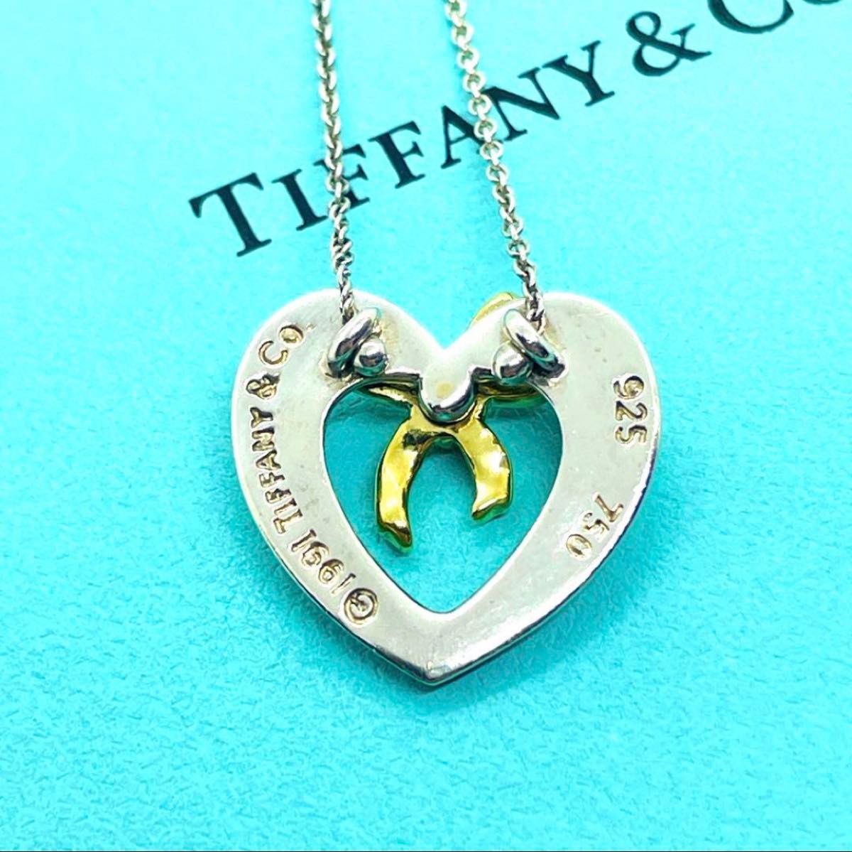 希少 TIFFANY&Co 925×750 ハートウィズボウ ネックレス 人気品  ティファニー 925刻印 シルバー ブランド