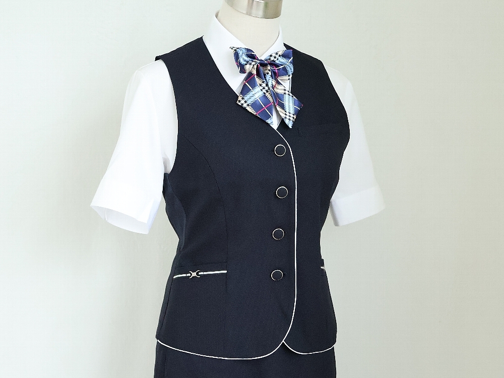 11号 SUNPEXIST 濃紺 事務 新品 ◆ OL制服 / 事務服 ◆ ベスト,スカート,ジャケット 上下セット,新品ブラウス,新品リボンのオマケ付_画像4