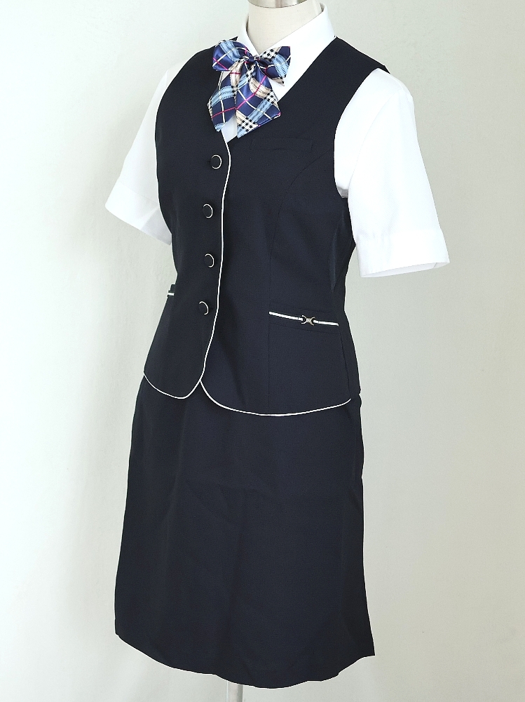 希少 23号 SUNPEXIST 濃紺 事務 新品 ◆ OL制服 / 事務服 ◆ ベスト,スカート,ジャケット 上下セット,新品ブラウス,新品リボンのオマケ付_画像3