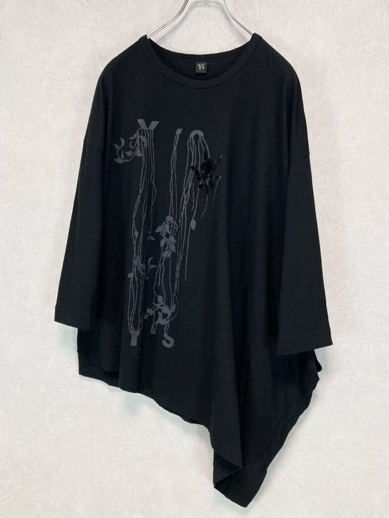 Y's ワイズ FLOCKY PRINT SIDE DRAPE T 黒2_画像2