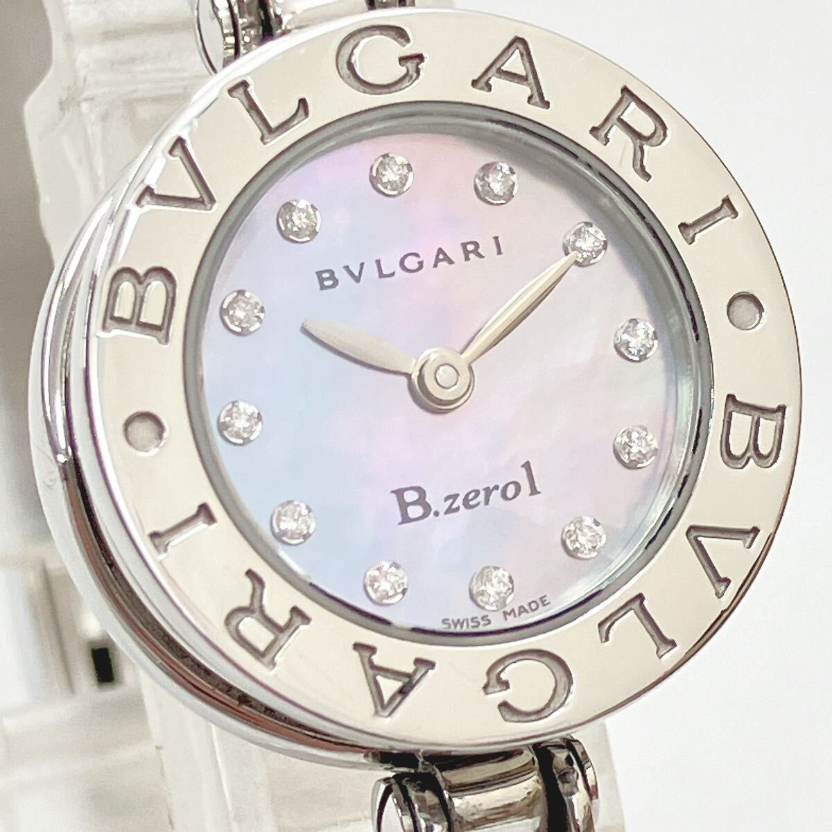 稼働品 BVLGARI ブルガリ ビーゼロ B-zero1 バングル ダイヤ12P クオーツ レディース時計 BZ22S ブルーシェル文字盤 R店0430の画像1