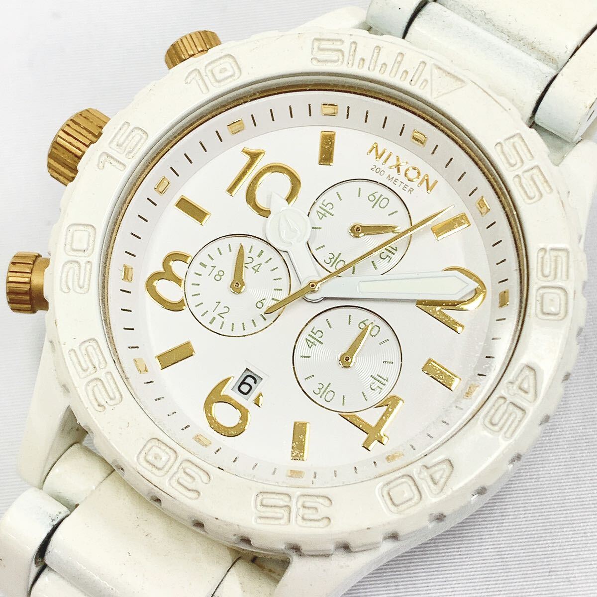 NIXON ニクソン MINIMIZE THE 42-20 CHRONO クオーツ メンズ腕時計 ホワイト×ゴールド 白文字盤 クロノグラフ R店0506☆_画像1