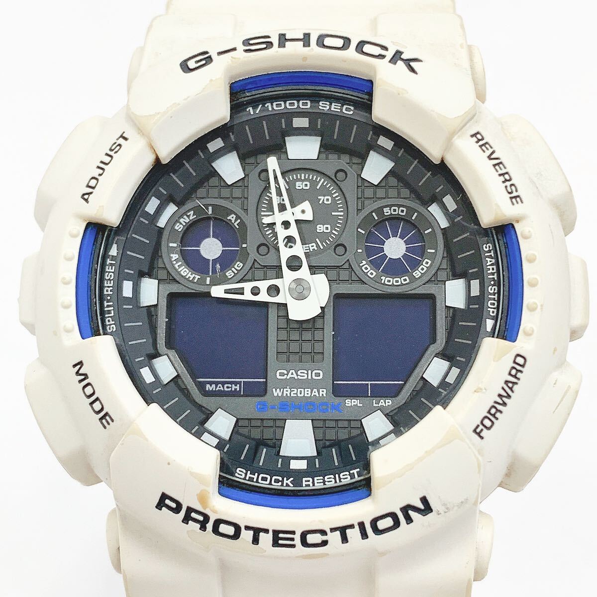 CASIO カシオ G-SHOCK GA-100B クオーツ メンズ腕時計 デジタル/アナログ アナデジ ホワイト×黒×青 黒文字盤 Gショック ②R店0506☆_画像1