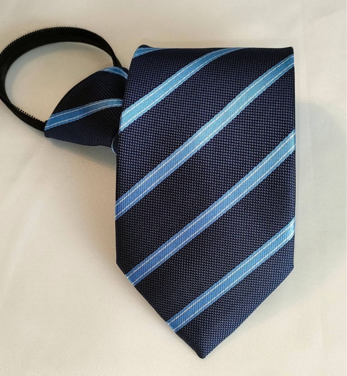 ワンタッチ ネクタイ　5本セット　まとめ売り　簡単装着　ストライプ　黒　青 ブルー 