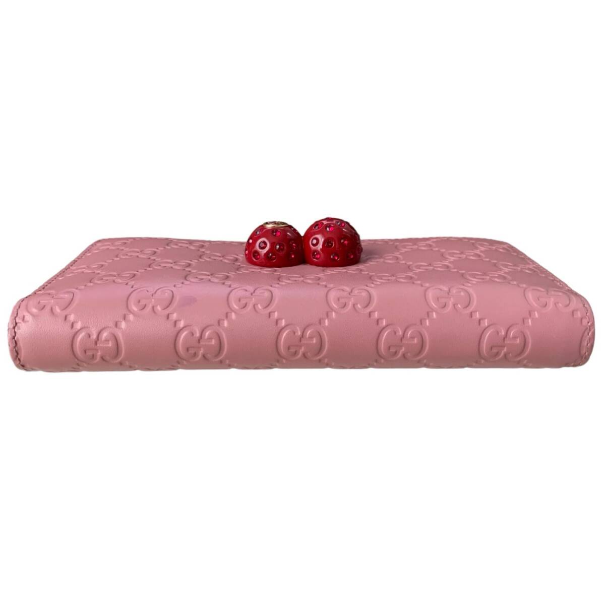  прекрасный товар GUCCI Gucci Gucci кожа Cherry раунд застежка-молния длинный кошелек Япония ограничение розовый серия 476049