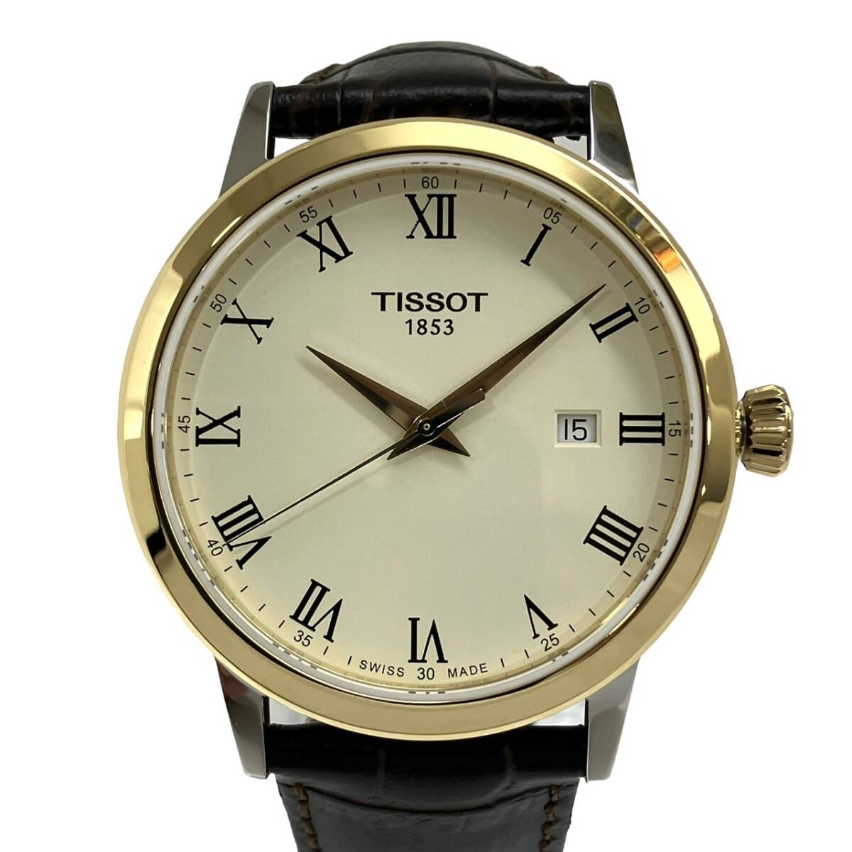 TISSOT ティソ クラシックドリーム クォーツ SS/GP 純正革ベルト アイボリー文字盤 T129.410.26.263.00 稼働品 未使用の画像2