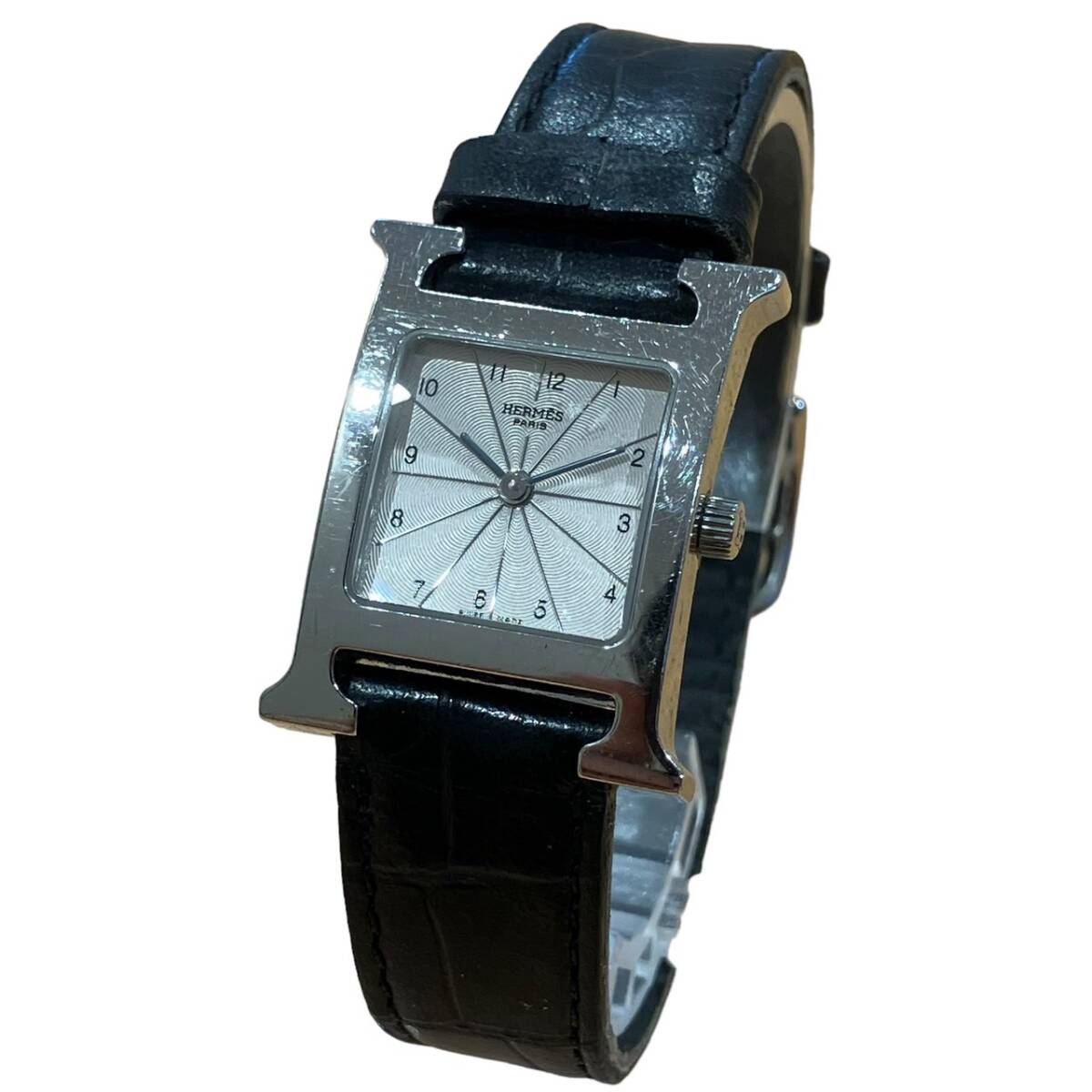 HERMES エルメス Hウォッチ クオーツ HH1.210 SS レディース 白文字盤 社外ベルト 腕時計の画像1