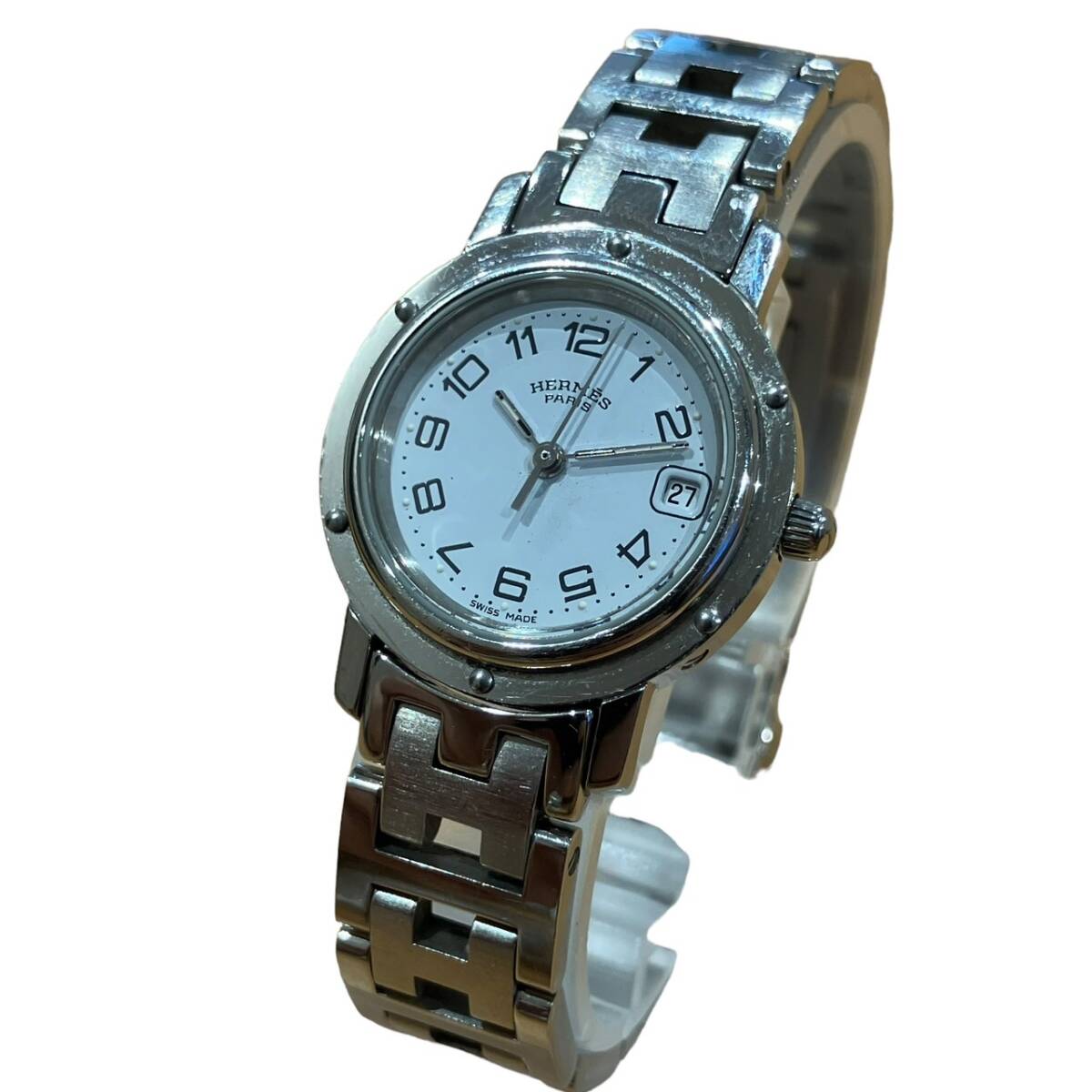 HERMES エルメス クリッパー レディース シルバーカラー 白文字盤 腕時計 CL4 210 稼働の画像1